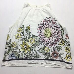LOFT White Floral Halter Camisole with Pink and Yellow Blooms